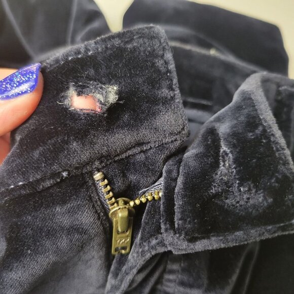 Maje Women's 28 Dark Navy Blue Velvet High Rise Slim Fit Stretch Designer Pants - Picture 2 of 9